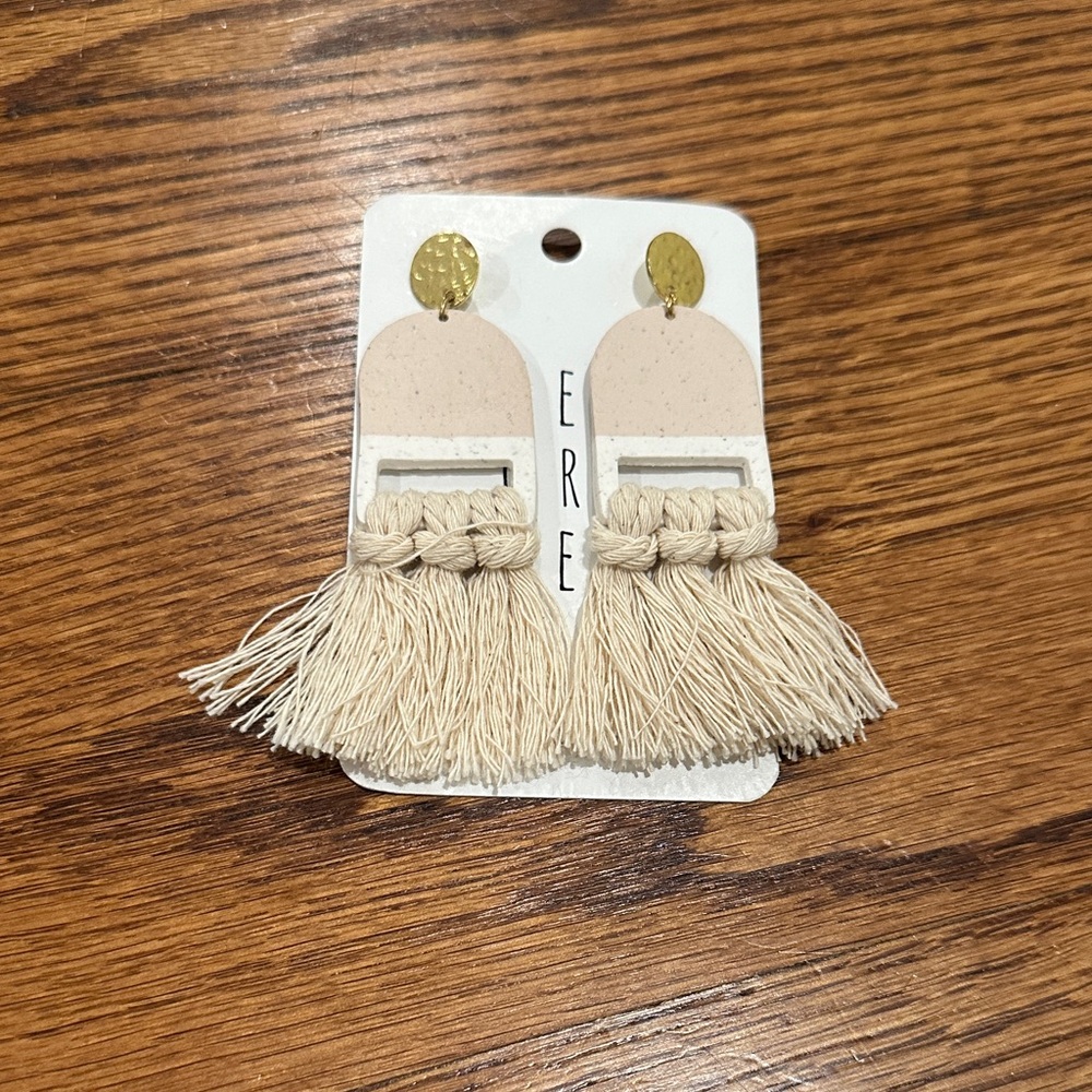 Cream Tassel Earrings with Gold Accents